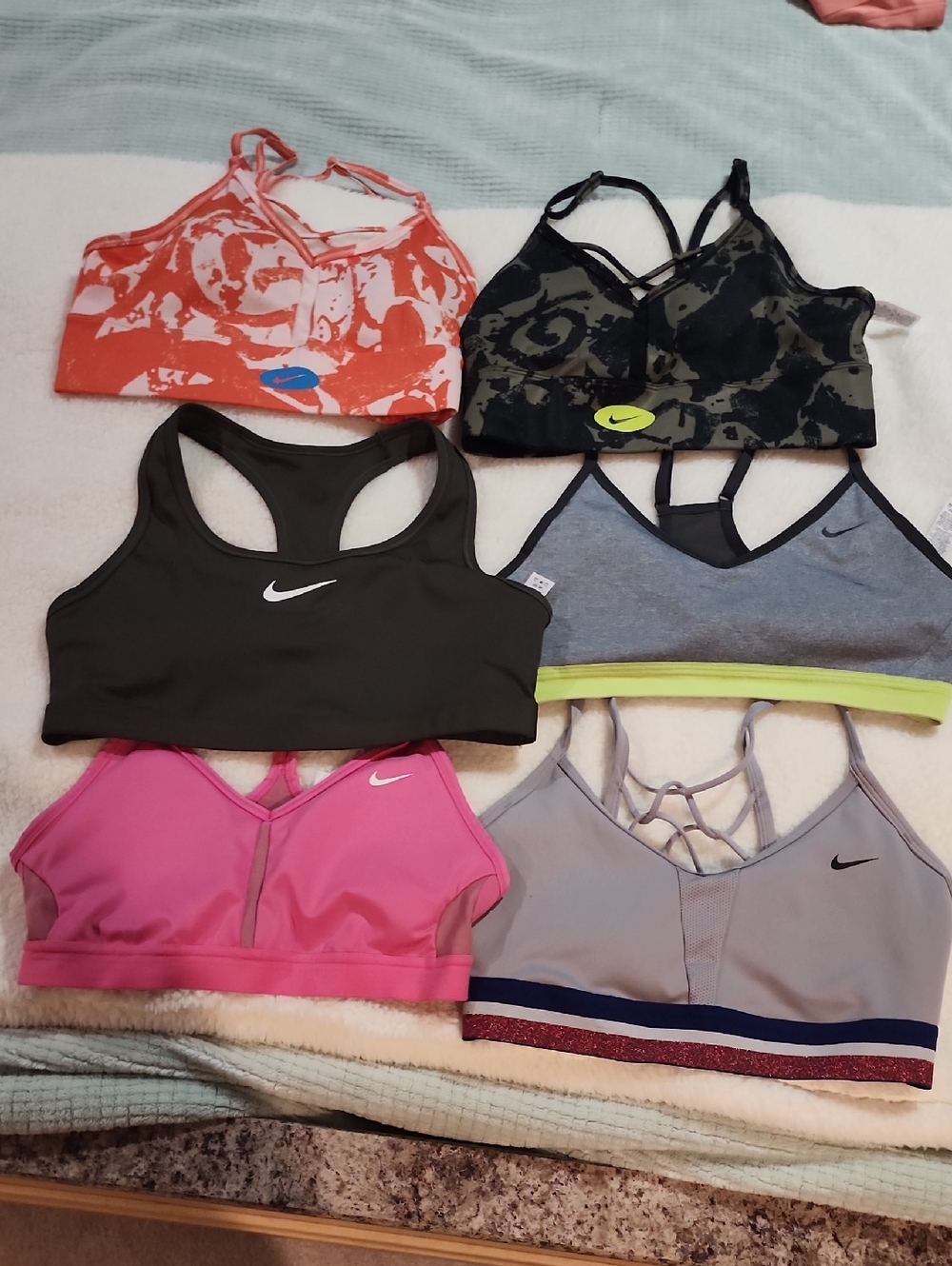 Nike Women's Assorted Sports Bras - Pink, Olive, Gray, Coral (6 Total)